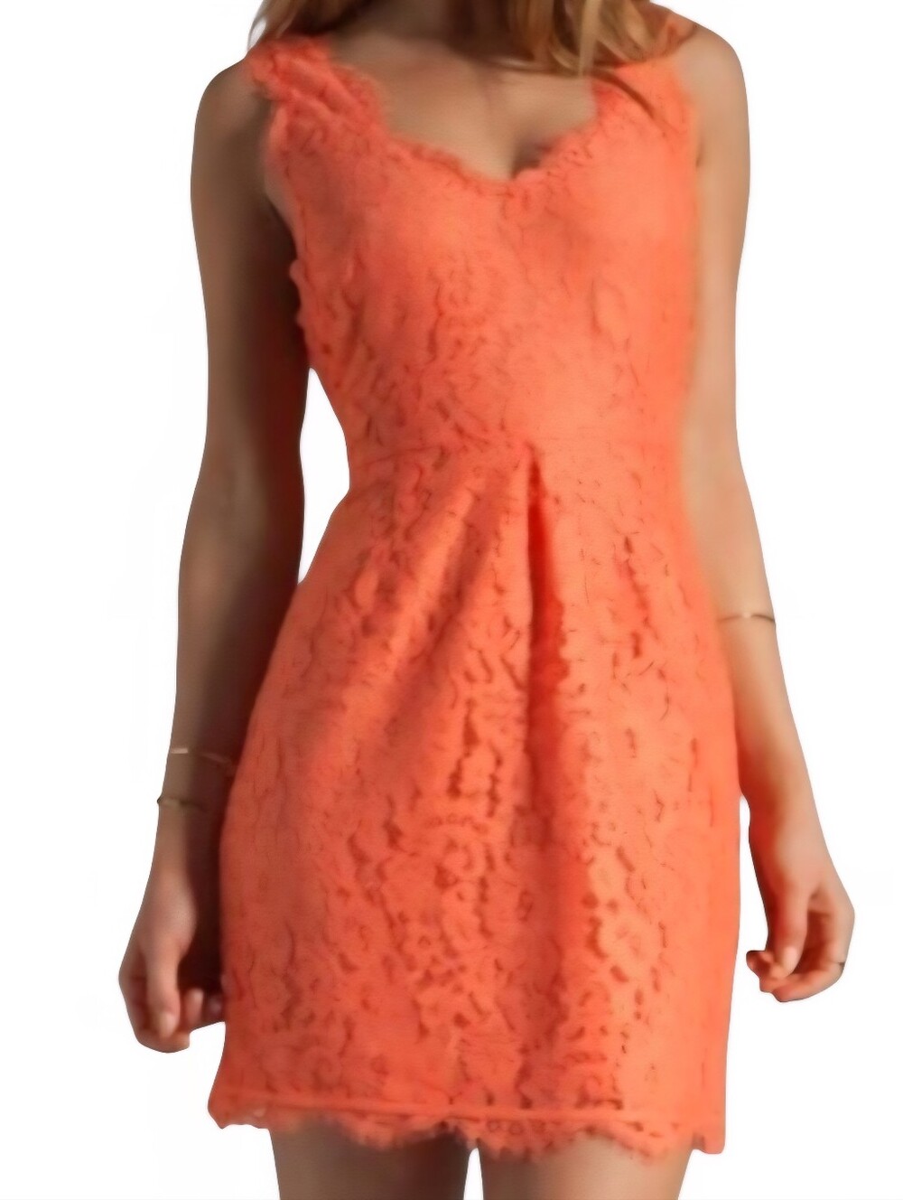 Joie Rori Coral Lace Mini Dress Sleeveless V-Neck Scallop Eyelash Hem Size XS